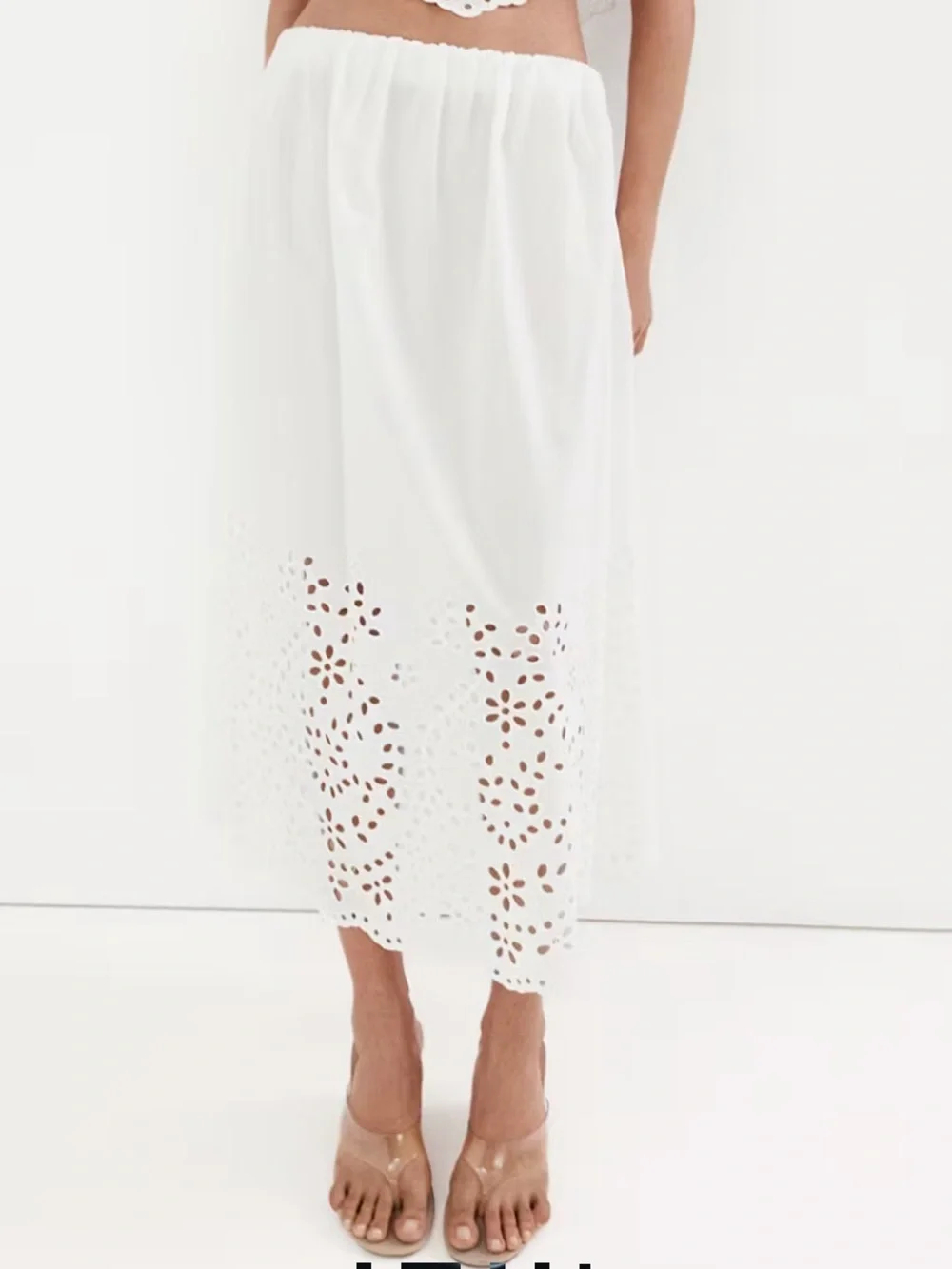Mango White Eyelet Maxi Skirt MIDI SKIRT WITH EMBROIDERED DETAILS 1386