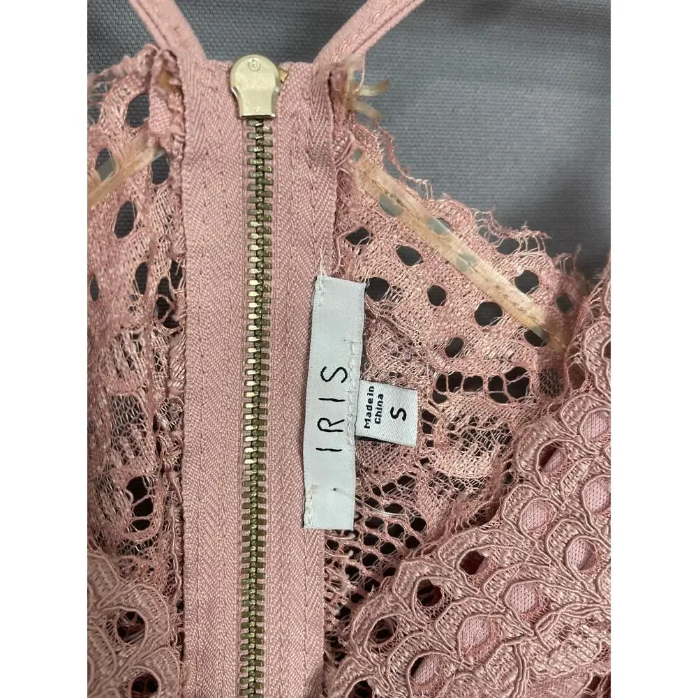 Iris‎ Dusty Mauve Pink Lace Bodycon Midi Dress Women’s Size Small Sexy Romantic