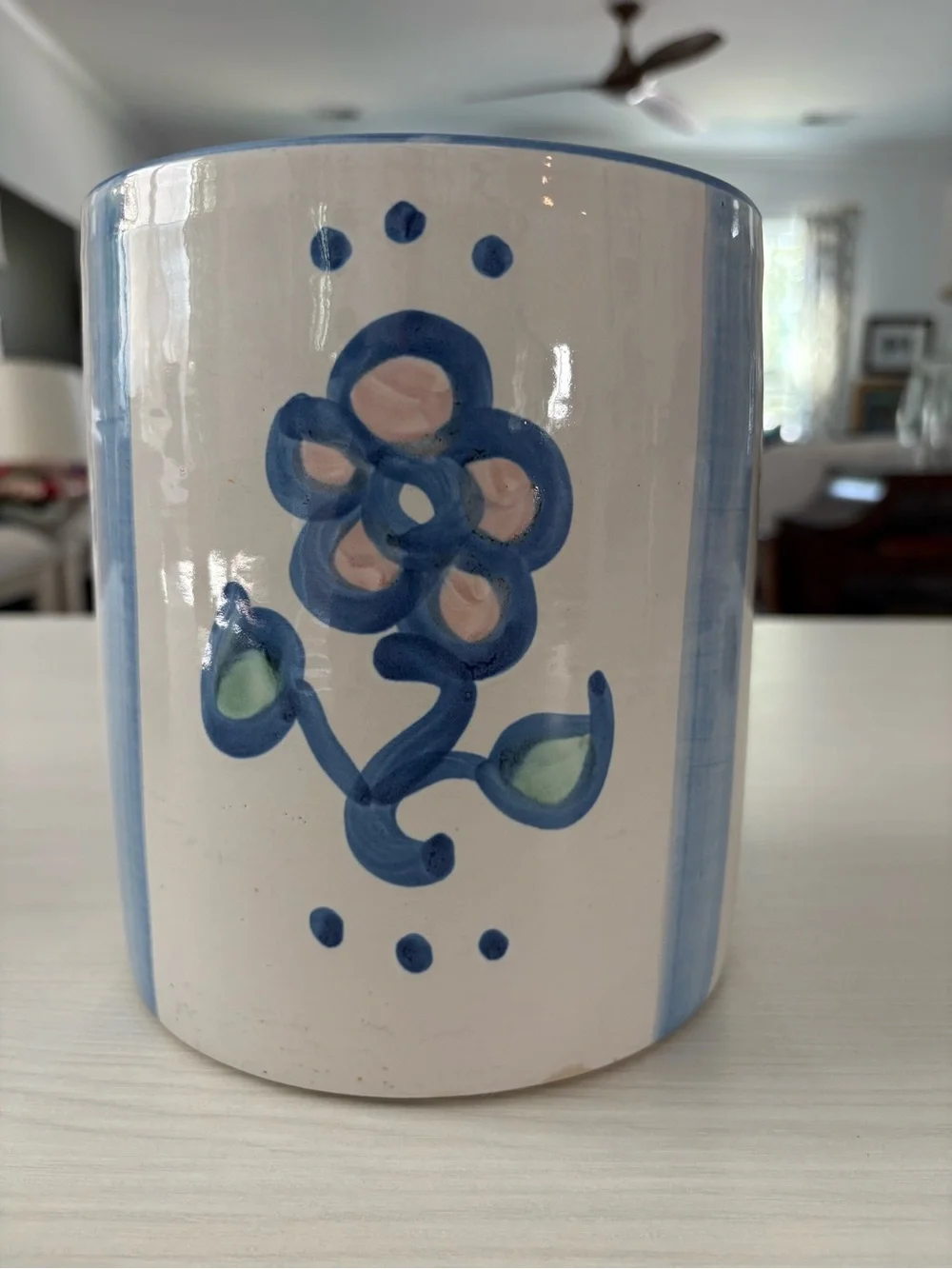M.A. Hadley Hand-Painted Blue Floral Sugar Canister with lid