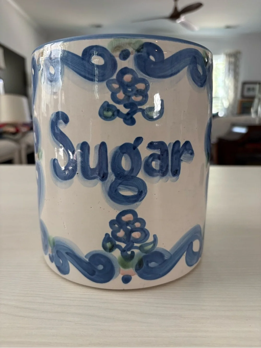 M.A. Hadley Hand-Painted Blue Floral Sugar Canister with lid