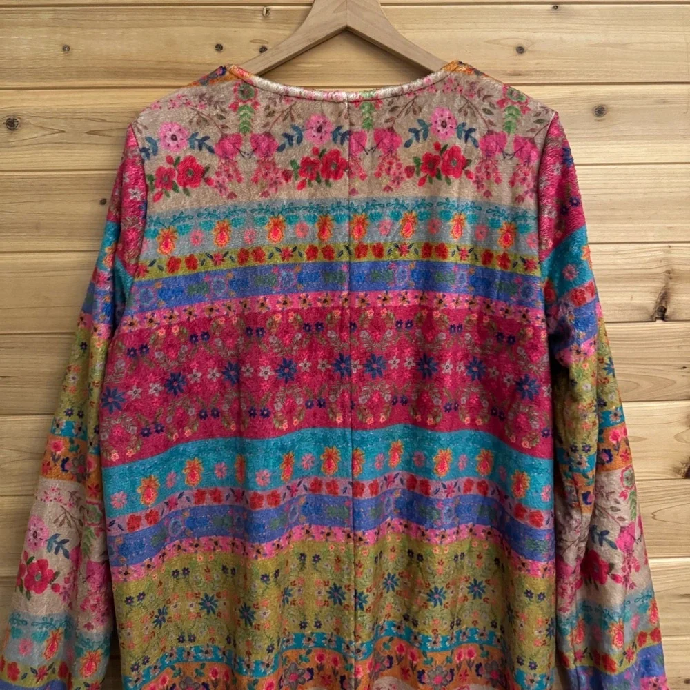 Natural Life Large Colorful Bohemian Fair Isle Print Fleece Zip Up One Piece PJ