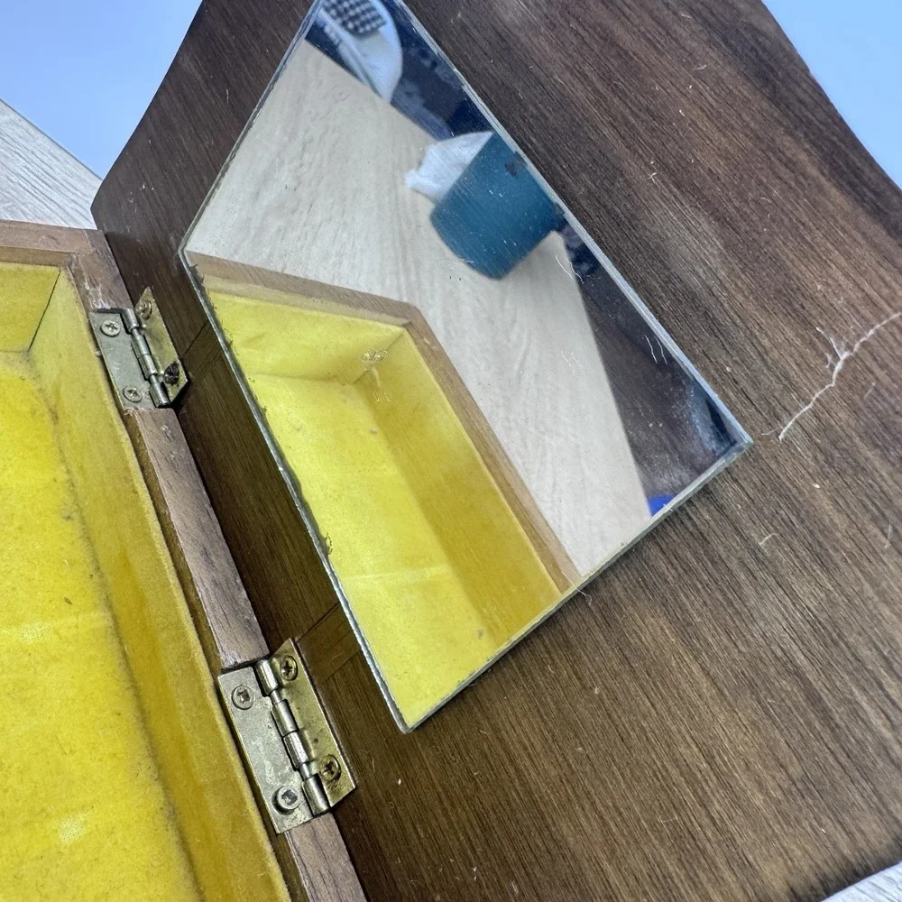 Wooden Jewelry Box Mini Chest 4 Drawer Mirror‎ Top Trinket Storage
