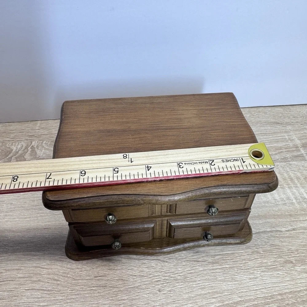 Wooden Jewelry Box Mini Chest 4 Drawer Mirror‎ Top Trinket Storage
