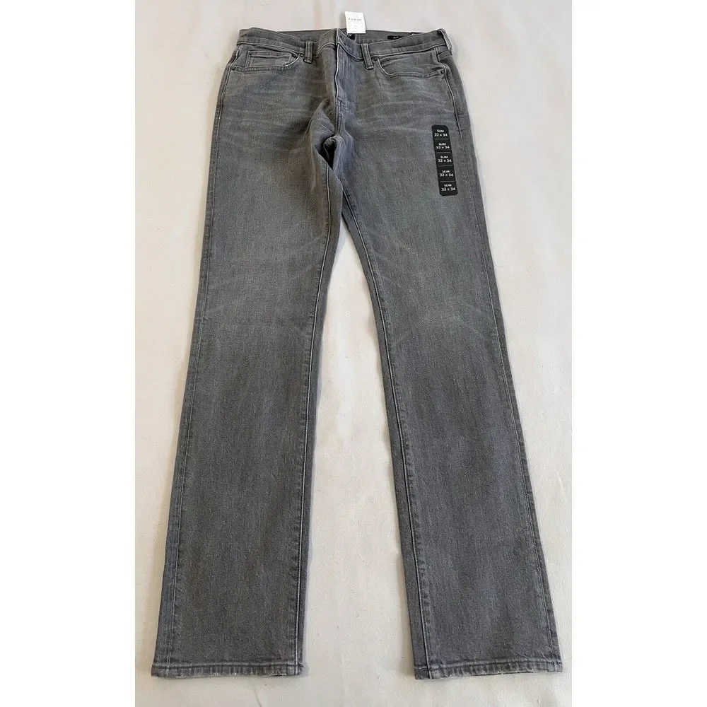 J Crew‎ Jeans Mens 32x34 Gray Flex Slim Straight Stretch Denim Mid Rise NWT