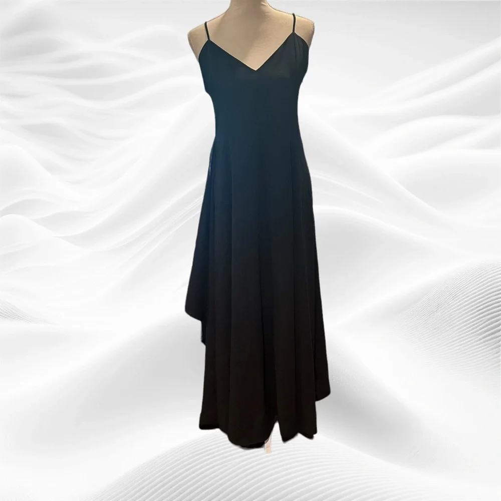 AMI Alexandre Mattiussi Black Wool Crepe Maxi Spaghetti Strap FR 40/US 8 pockets
