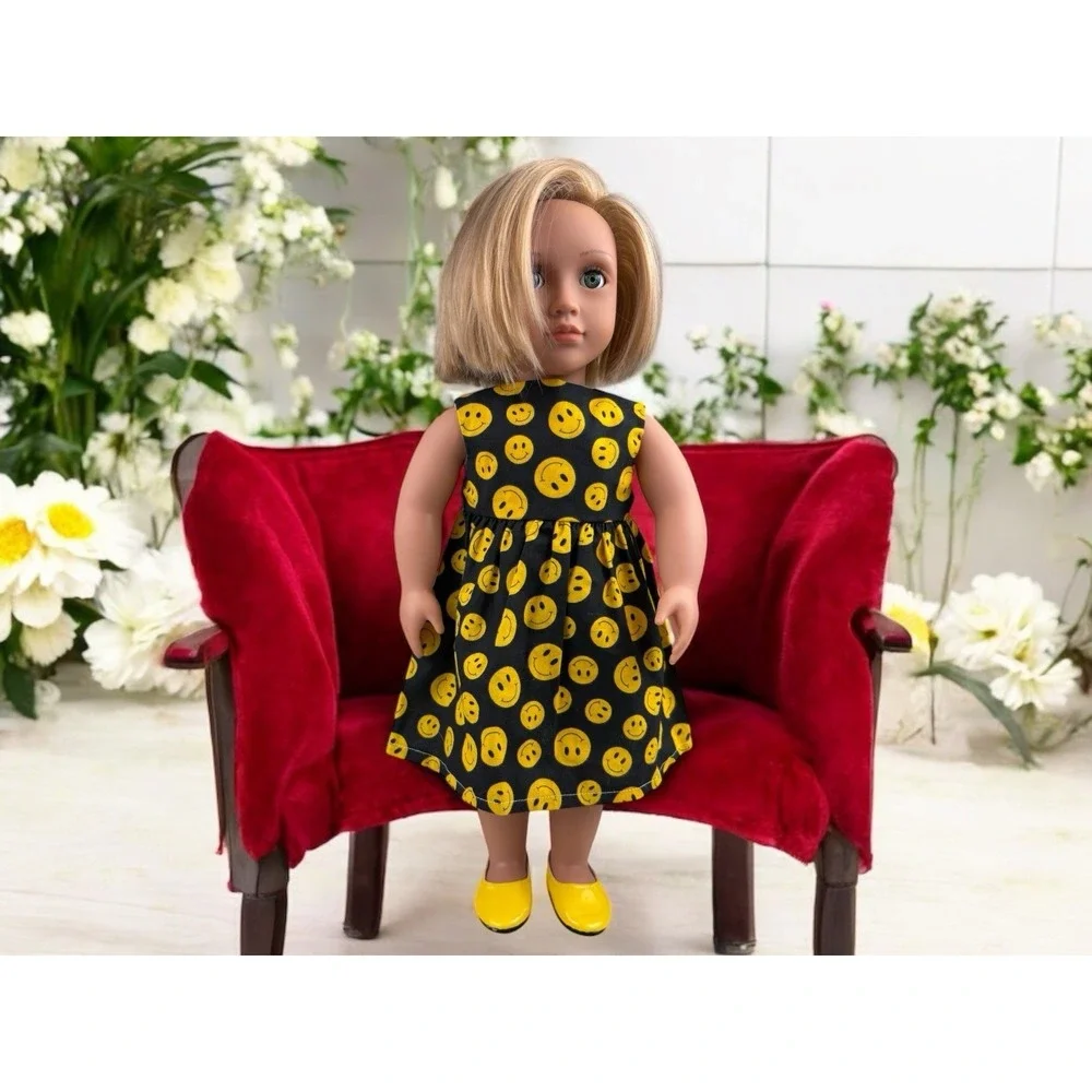 18 in Doll Smiley Face Emoji Dress Fits ‎ American Girl Dolls Handmade W/ Shoes
