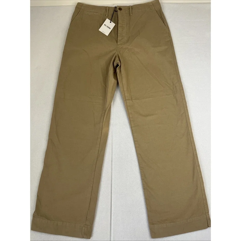 RE/DONE 90s High-Rise Loose Trousers 29 Button Fly Twill Chino Washed Khaki