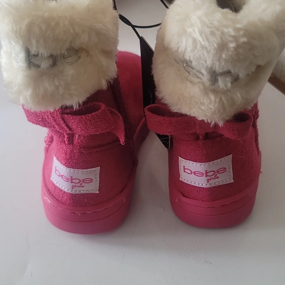 BEBE GIRLS BRIGHT PINK FAUX FUR BOOTS: NWT: TODDLER 8