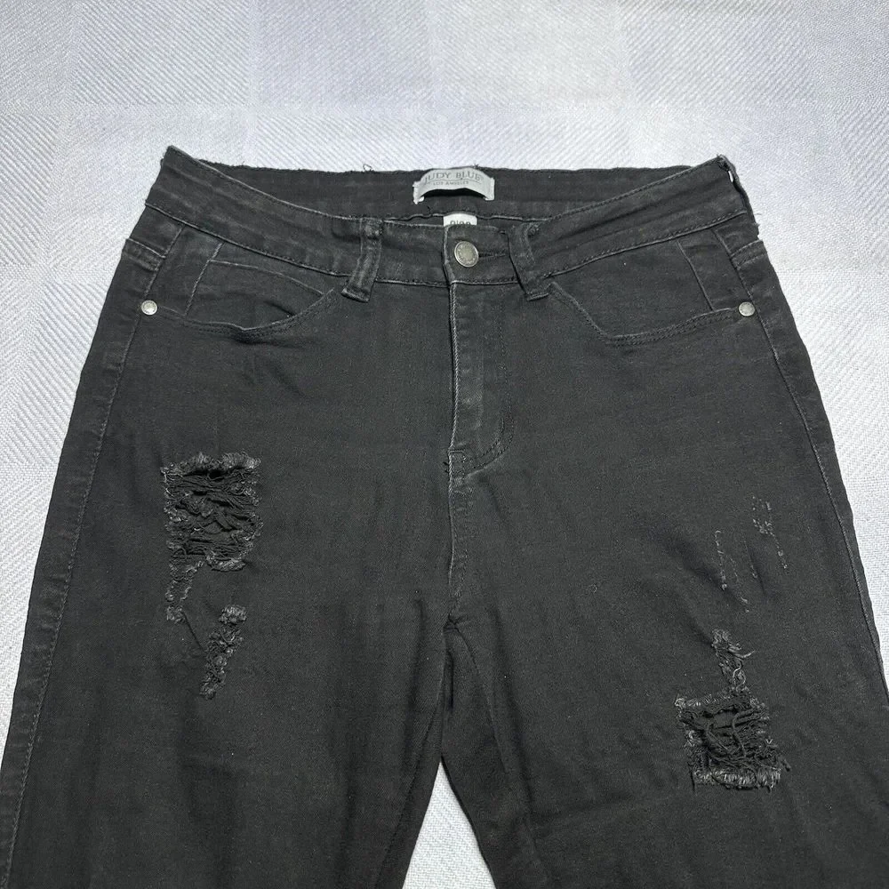 Judy Blue Distressed Frayed Hem Stretch Ripped Black‎ Jeans Women's Size 9/29