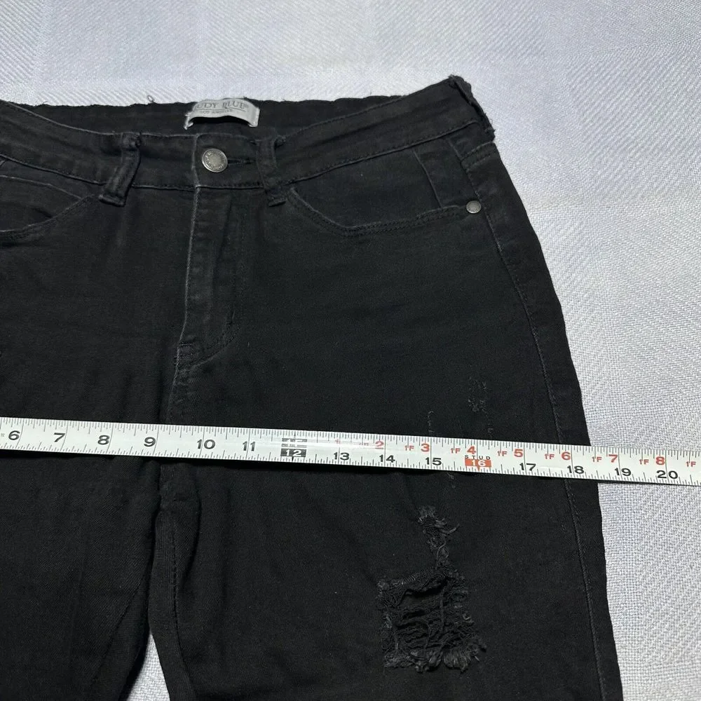 Judy Blue Distressed Frayed Hem Stretch Ripped Black‎ Jeans Women's Size 9/29