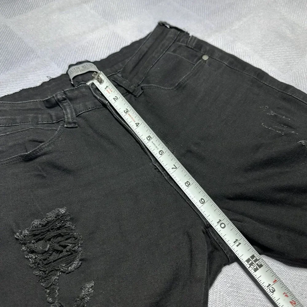 Judy Blue Distressed Frayed Hem Stretch Ripped Black‎ Jeans Women's Size 9/29