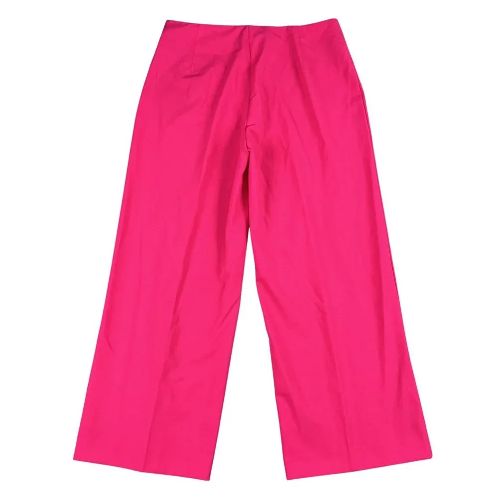 NWT Mango Womens Straight Culotte Cropped High Rise‎ Hot Pink Trousers Sz 10