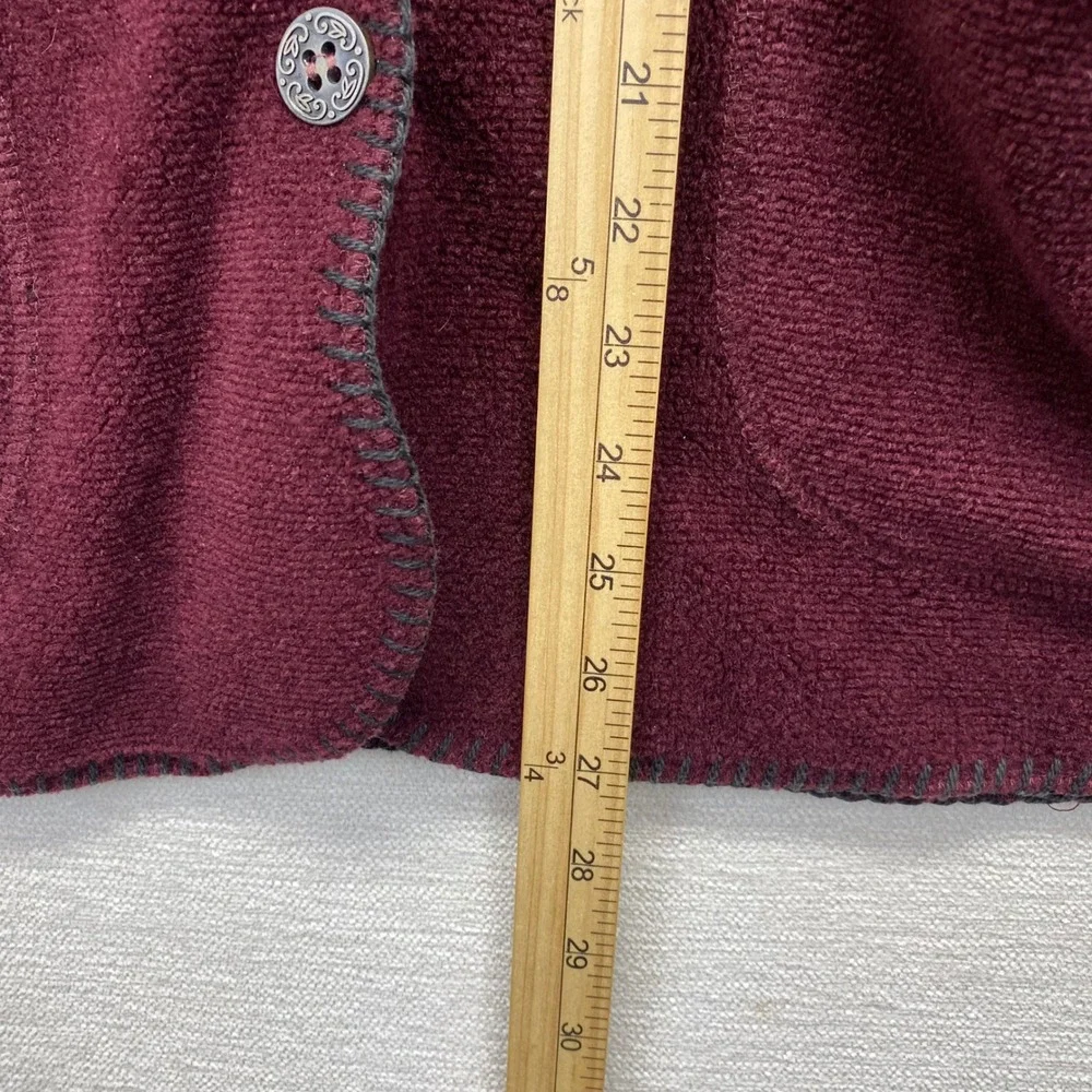 Artisans Sunschein Designs Fleece Jacket Womens Medium Burgundy Snowflake USA‎