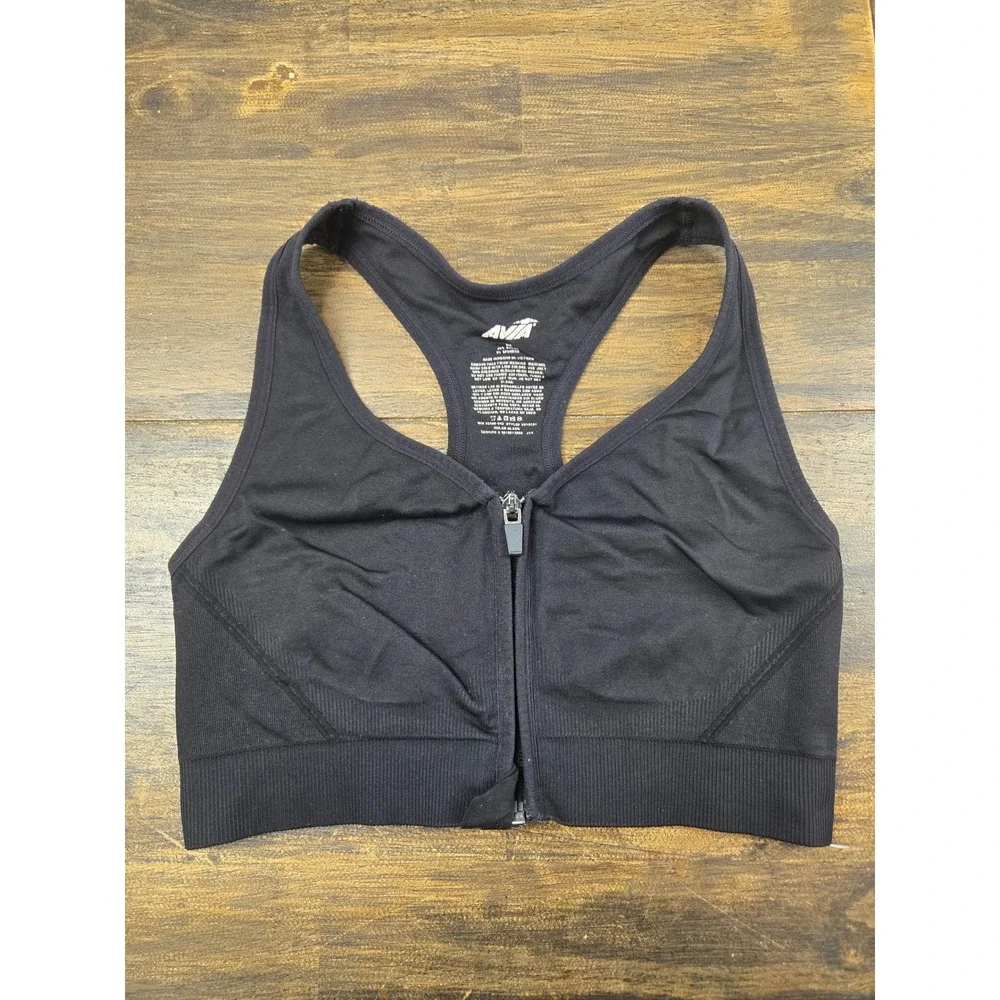 Avia Womens Seamless‎ Front Zip Racerback Sports Bra Black XL AV18191