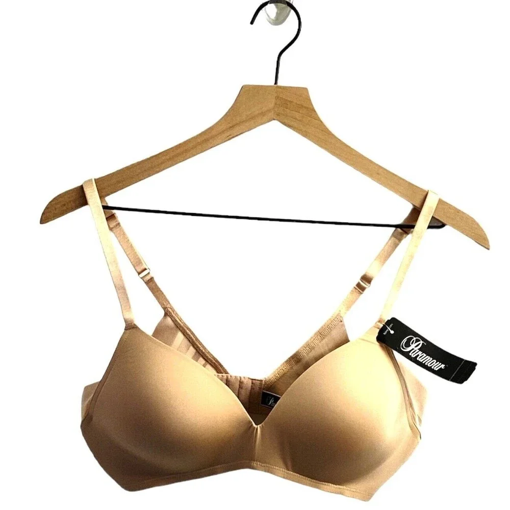 PARAMOUR Wireless T-Shirt Bra Size 34C Neutral Beige Tan Side Smoothing Support