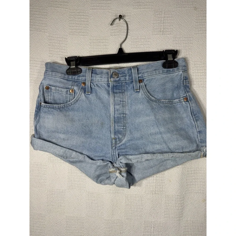 Levi's 501 Woman Size W28 Blue Denim Button Fly Jean‎ Water Less Shorts