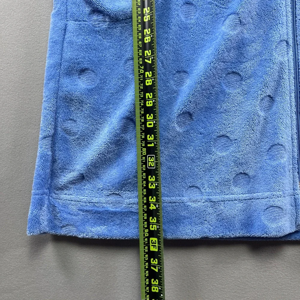 Stan Herman Lounge Dress Womens Medium Blue Embossed Fleece Sleepwear Full Zip