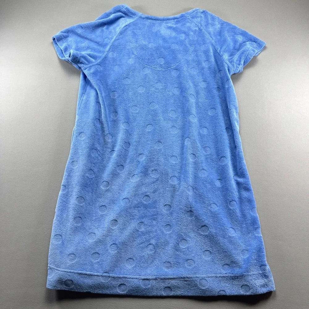 Stan Herman Lounge Dress Womens Medium Blue Embossed Fleece Sleepwear Full Zip