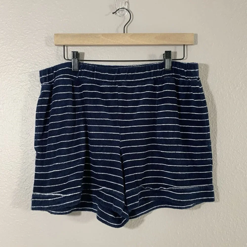 Soma WKND Women's Blue White Stripe‎ Bamboo Blend Terry Soft Shorts Pockets M