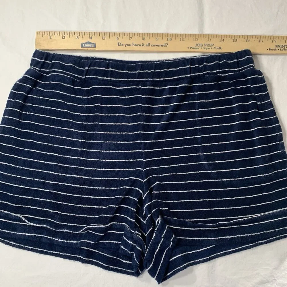 Soma WKND Women's Blue White Stripe‎ Bamboo Blend Terry Soft Shorts Pockets M