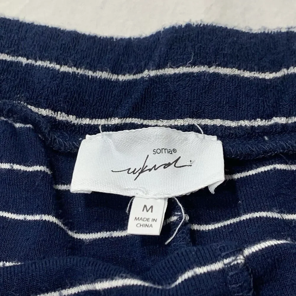Soma WKND Women's Blue White Stripe‎ Bamboo Blend Terry Soft Shorts Pockets M