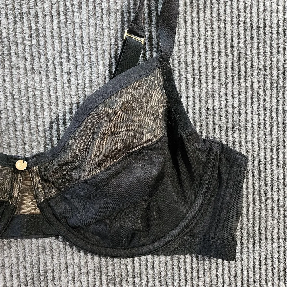 Cacique Bra Womens 44D Black Unlined Demi Mesh Sheer Balconette Underwire Floral