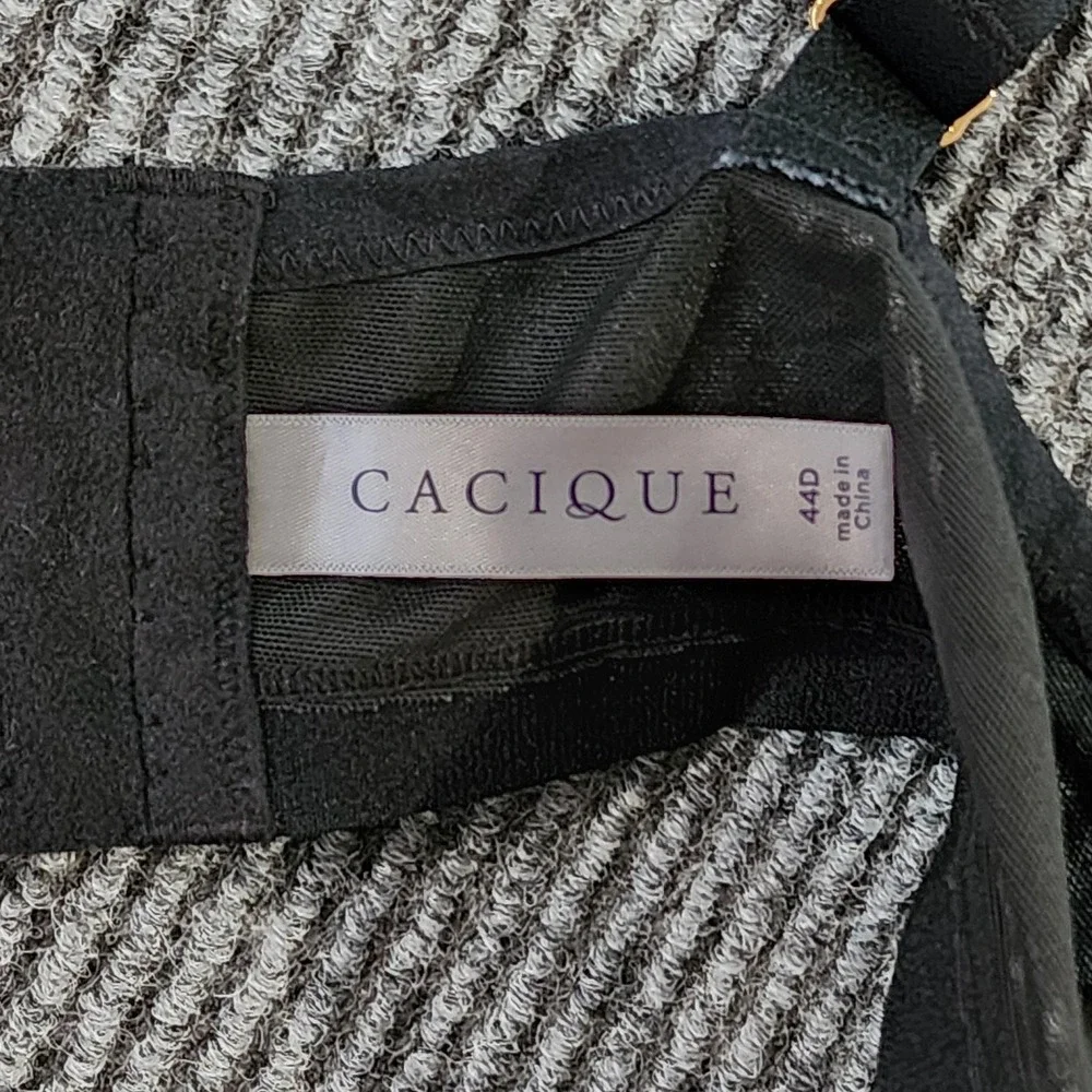 Cacique Bra Womens 44D Black Unlined Demi Mesh Sheer Balconette Underwire Floral