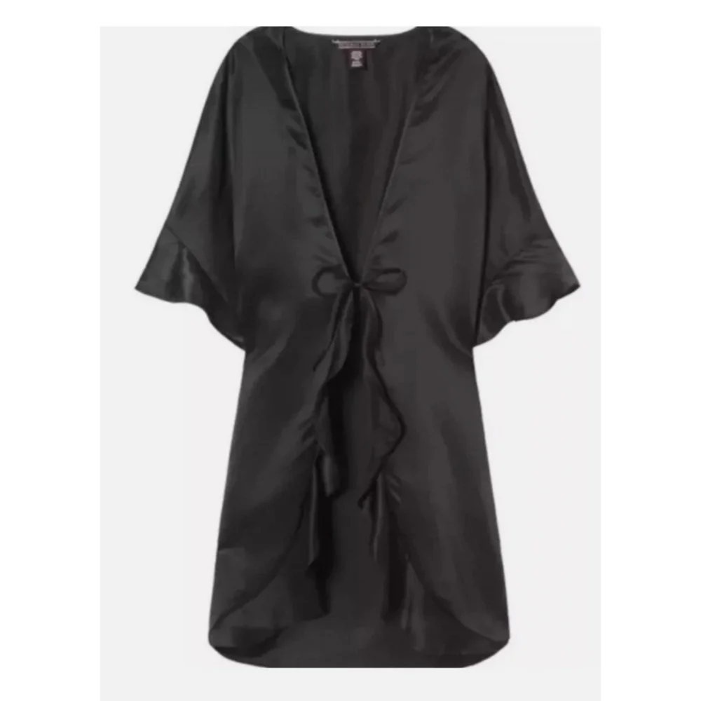 Victoria's Secret Satin Ruffle Kimono Robe Black One Size