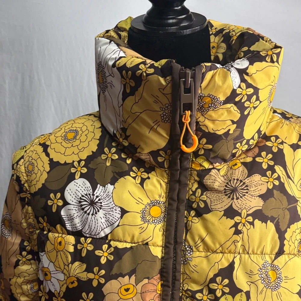 Zara‎ Floral Puffer Jacket in Yellow and Brown