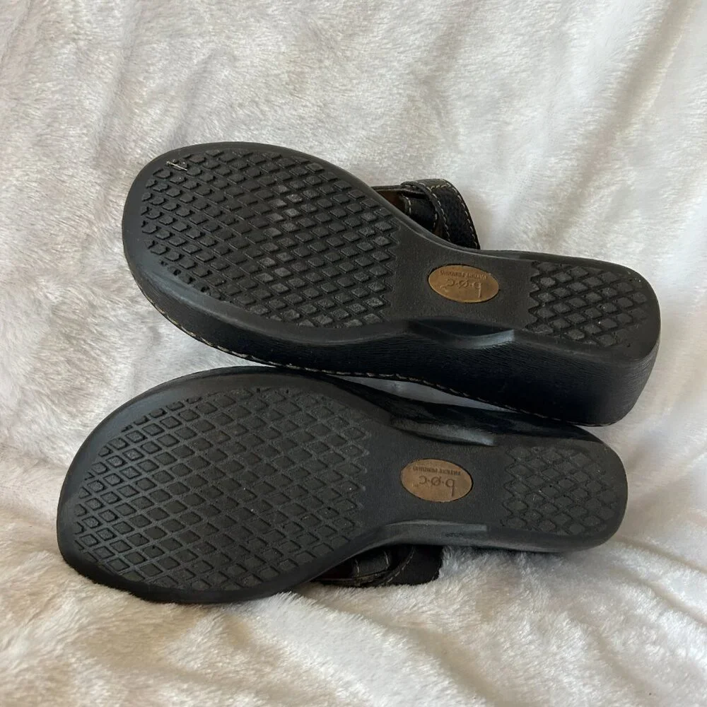 BOC Wedge‎ Sandals Womens Size 39 Black Thong Leather Boho Cottagecore