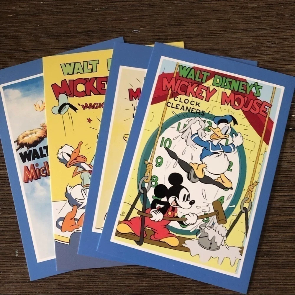 Disney Classic Movie Poster Postcards: Mickey Mouse and Donald 4 pack.