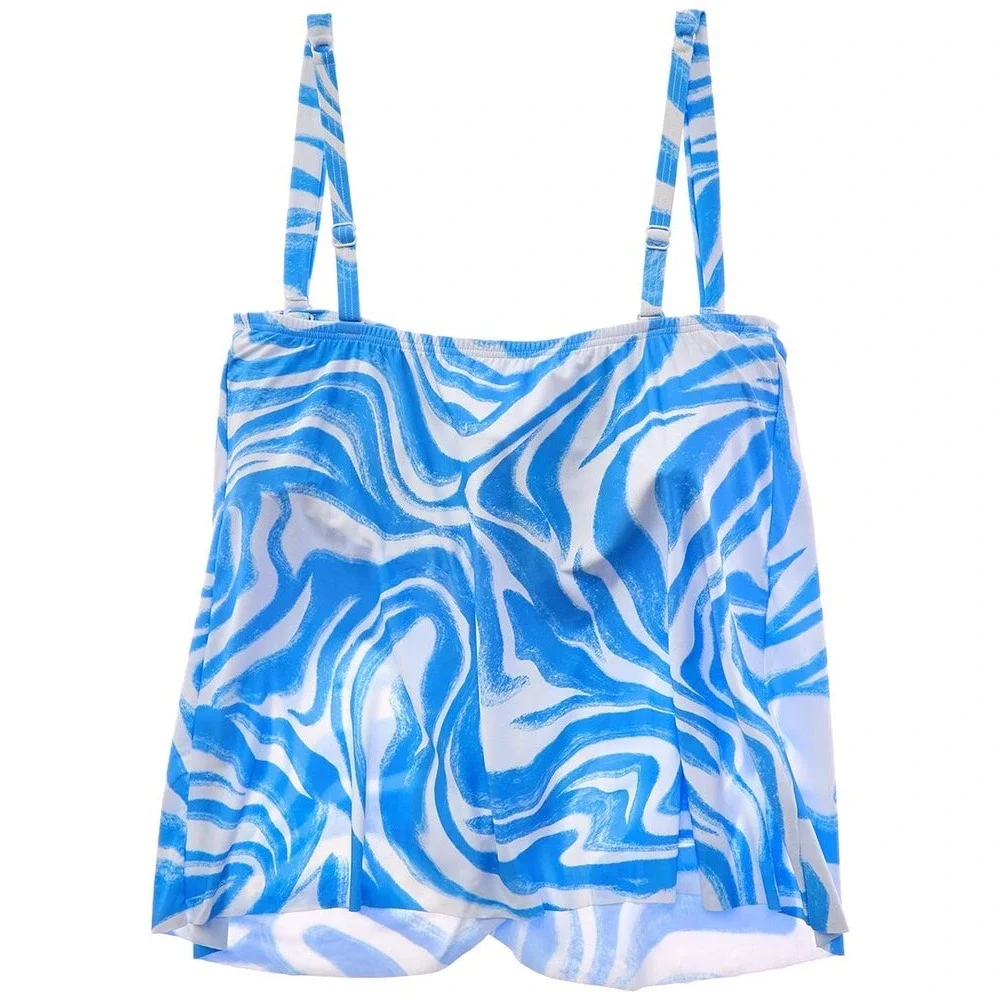 Coco Reef Blue White Swirl Print Twist Front Tankini‎ Swim Top Bra Sized 12/36D