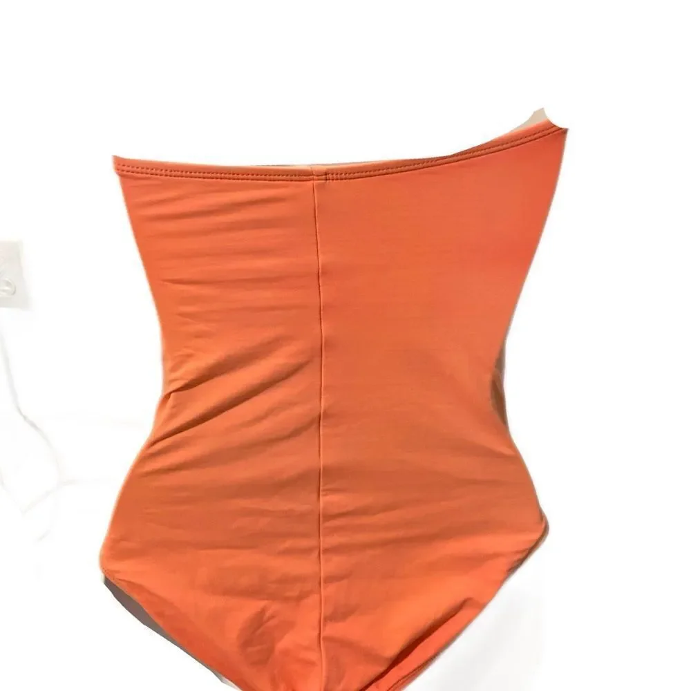 La Blanca Ruched Swimsuit-6 coral orange , nylon spandex , figure flatte…