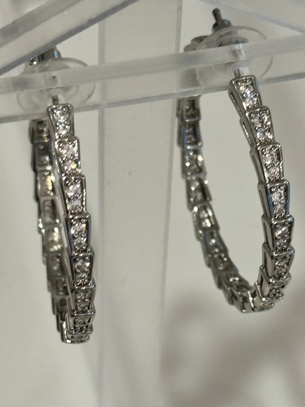 NIB Serpent Hoop Earrings – Silver Over Stainless Steel CZ