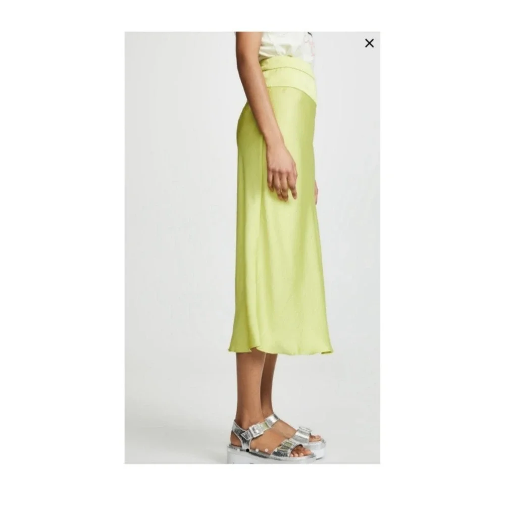Free People Norman Bias Midi Skirt‎ Lime Green Silky Polyester Side Zip SZ 0