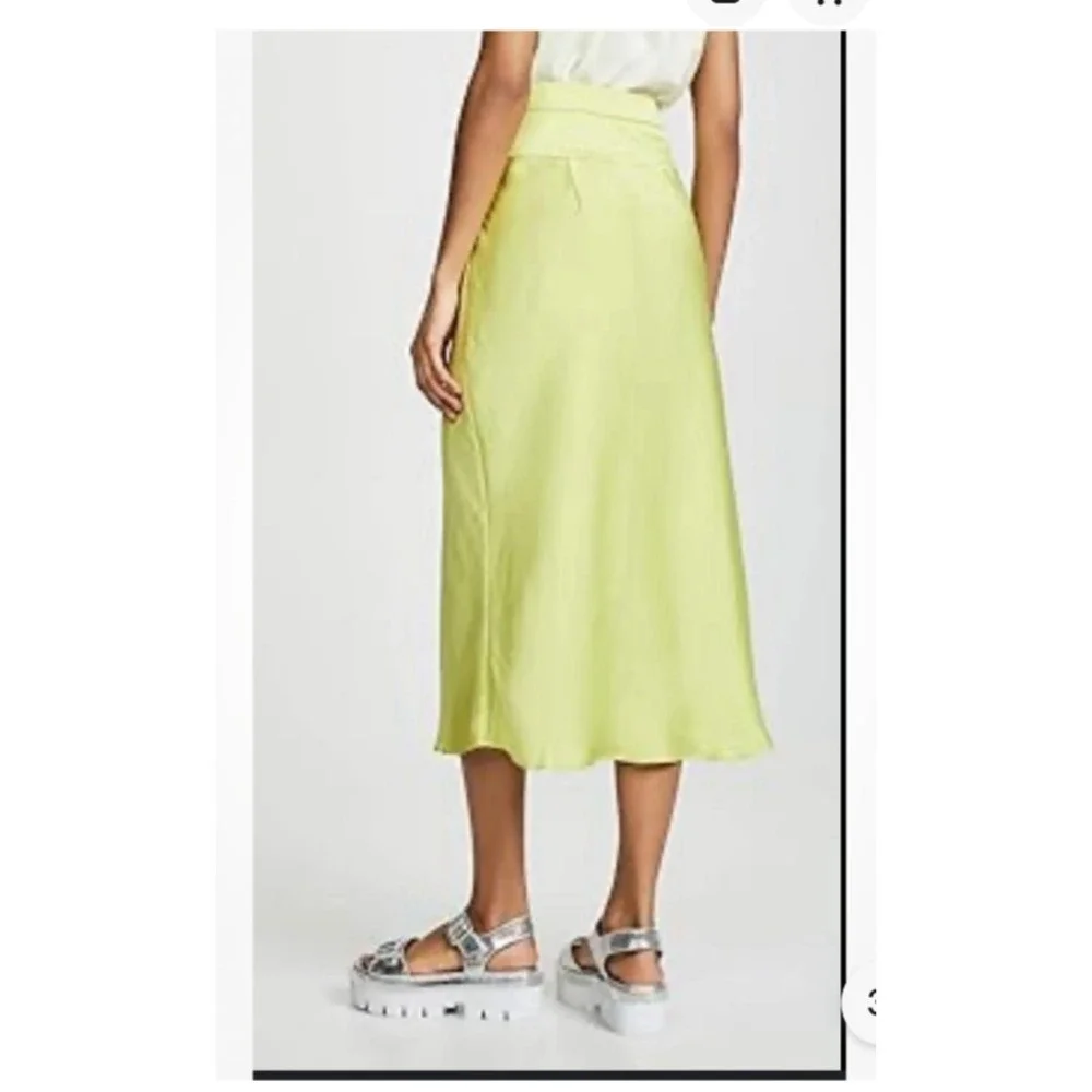 Free People Norman Bias Midi Skirt‎ Lime Green Silky Polyester Side Zip SZ 0