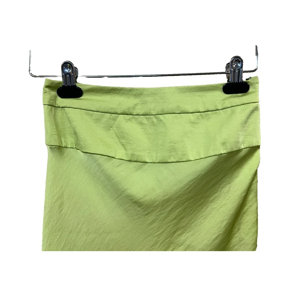 Free People Norman Bias Midi Skirt‎ Lime Green Silky Polyester Side Zip SZ 0