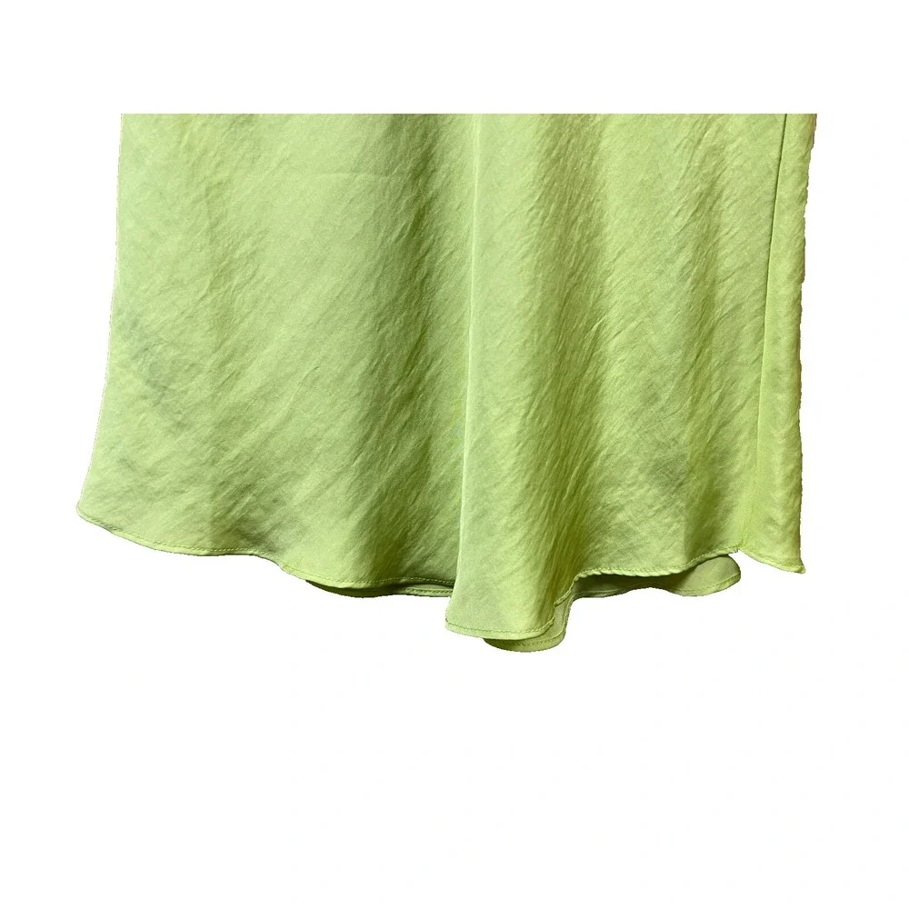 Free People Norman Bias Midi Skirt‎ Lime Green Silky Polyester Side Zip SZ 0