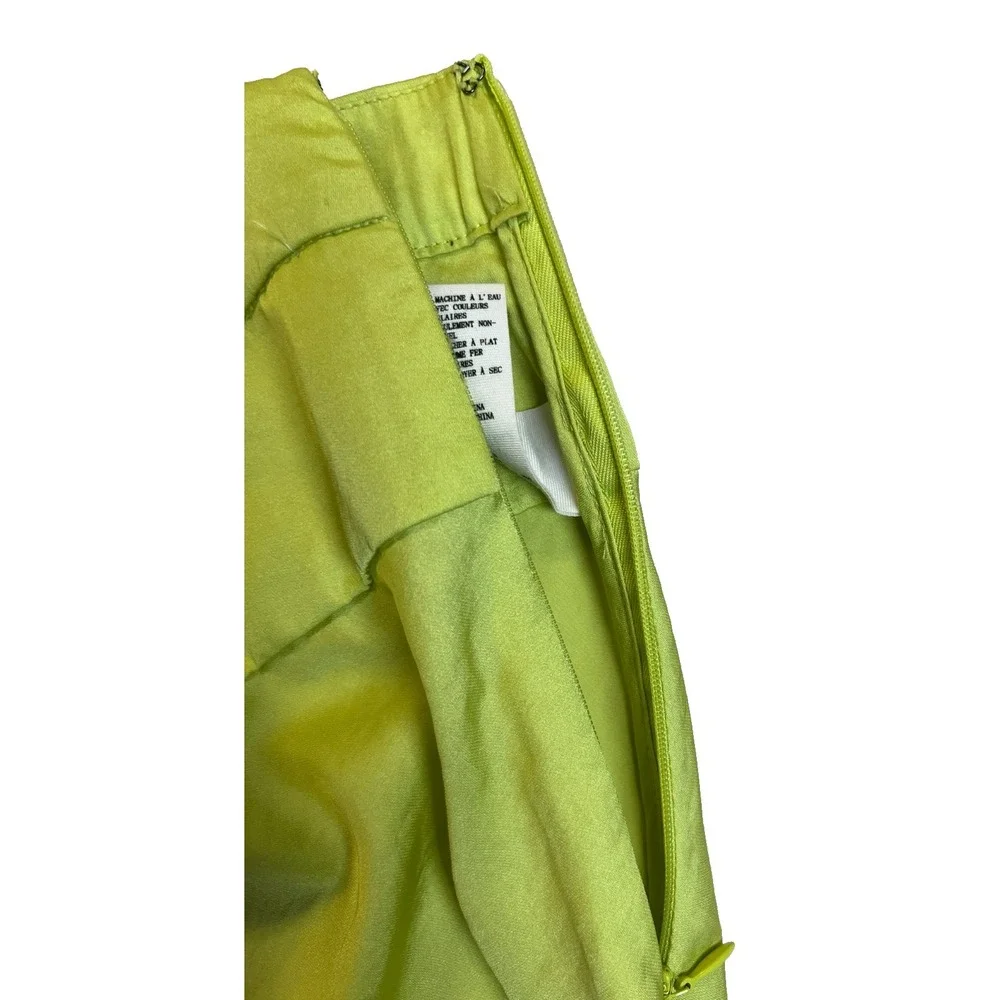 Free People Norman Bias Midi Skirt‎ Lime Green Silky Polyester Side Zip SZ 0