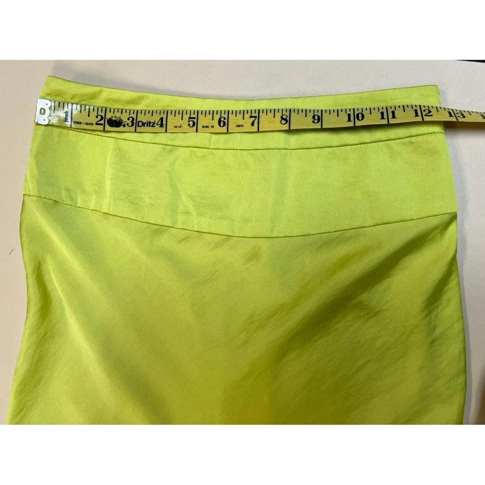 Free People Norman Bias Midi Skirt‎ Lime Green Silky Polyester Side Zip SZ 0
