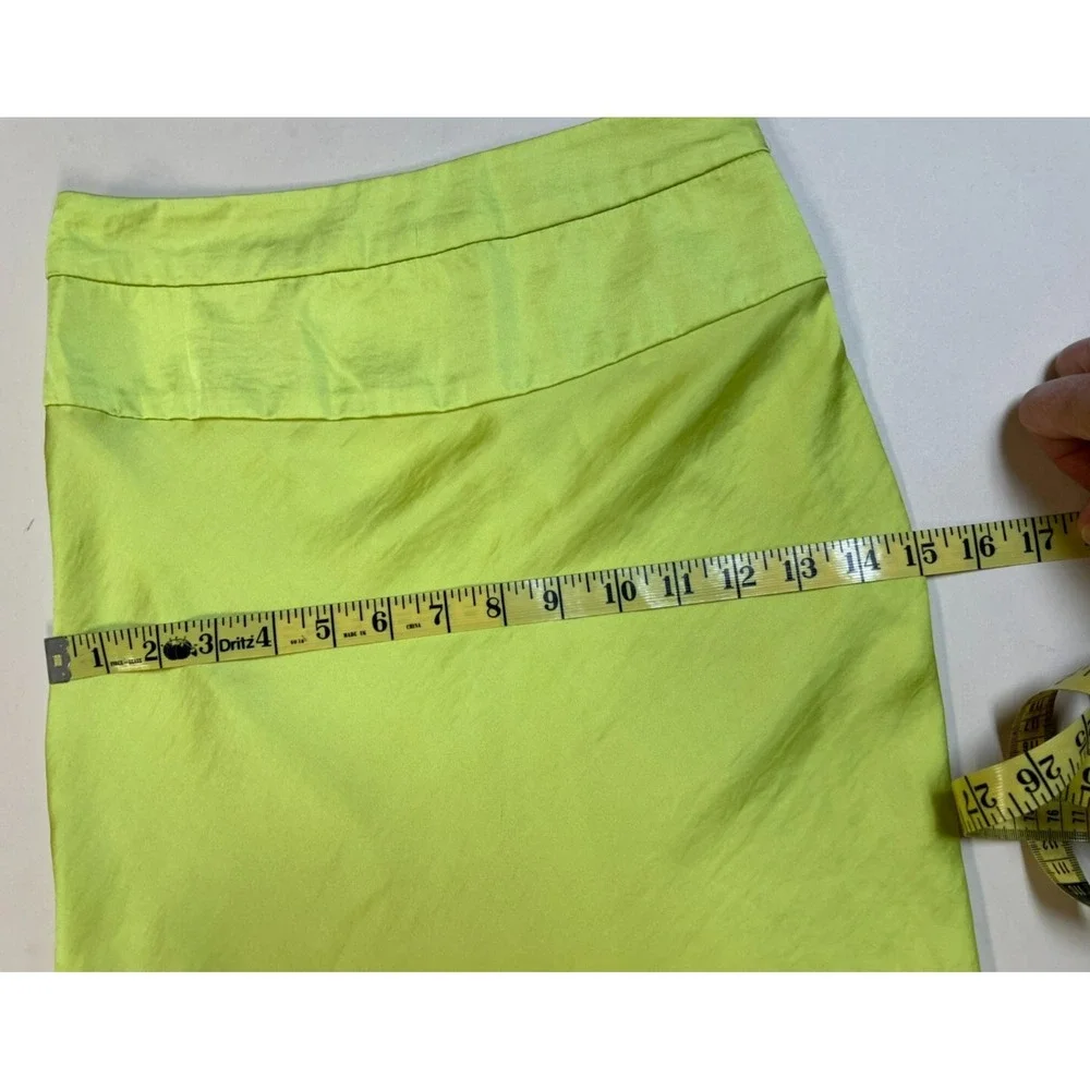 Free People Norman Bias Midi Skirt‎ Lime Green Silky Polyester Side Zip SZ 0