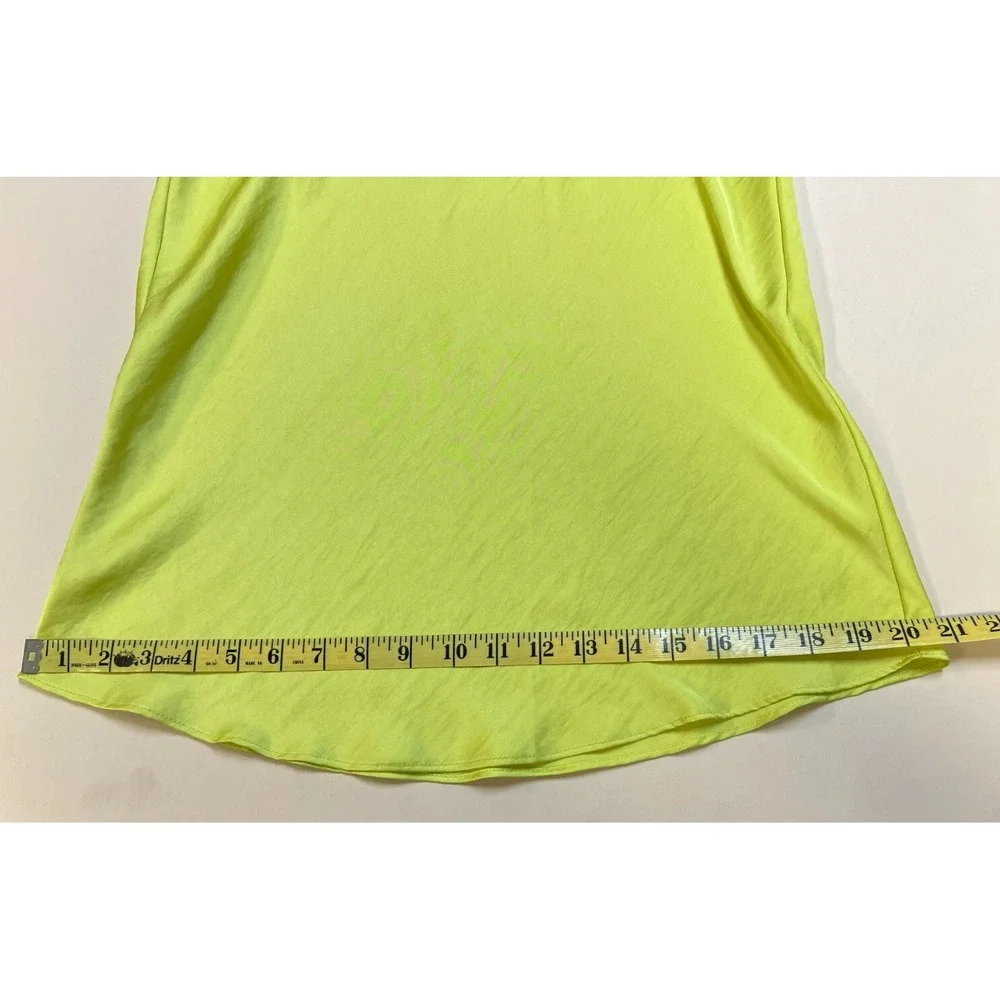 Free People Norman Bias Midi Skirt‎ Lime Green Silky Polyester Side Zip SZ 0