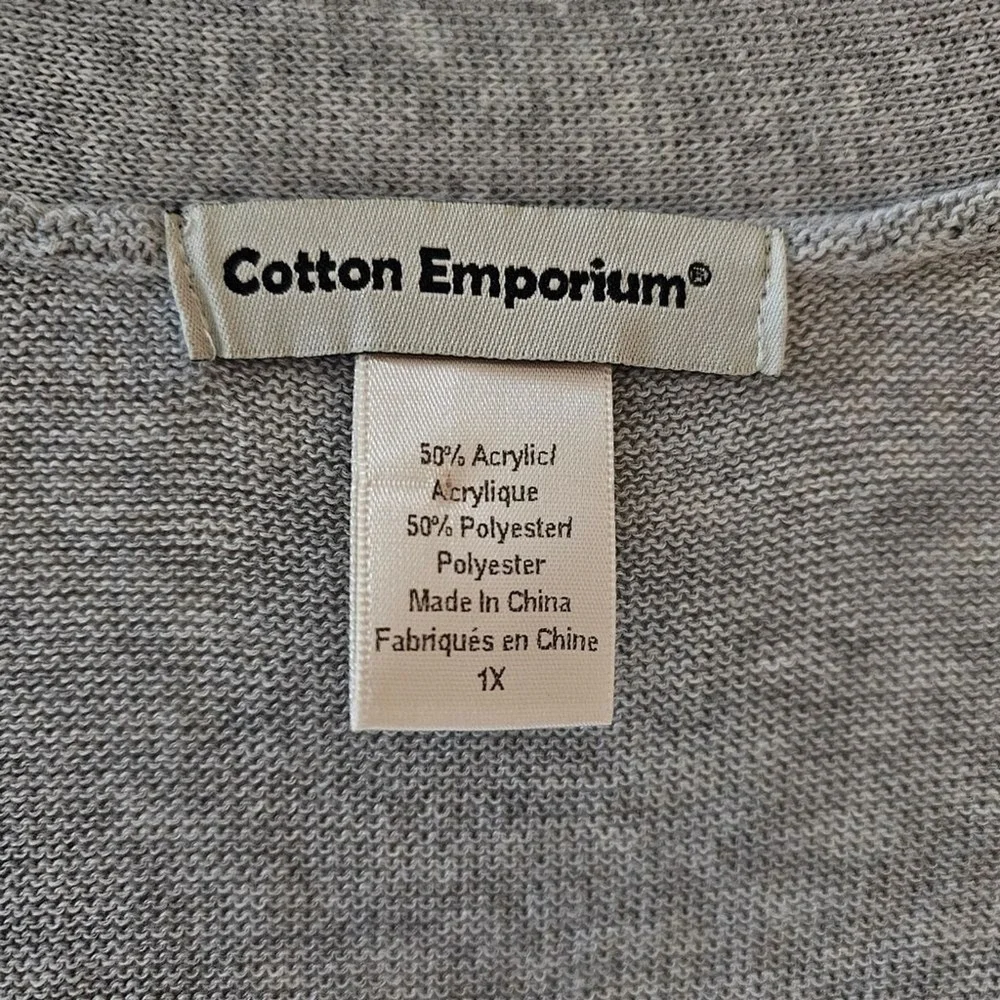 Cotton Emporium‎ Cardigan Sweater Womens Size 1X Gray Long Line Duster Pockets