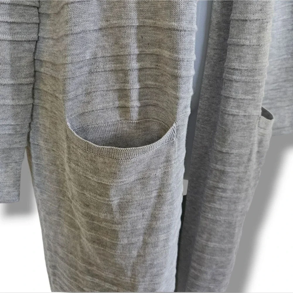 Cotton Emporium‎ Cardigan Sweater Womens Size 1X Gray Long Line Duster Pockets