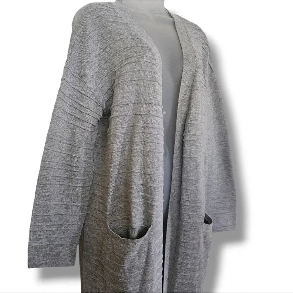 Cotton Emporium‎ Cardigan Sweater Womens Size 1X Gray Long Line Duster Pockets