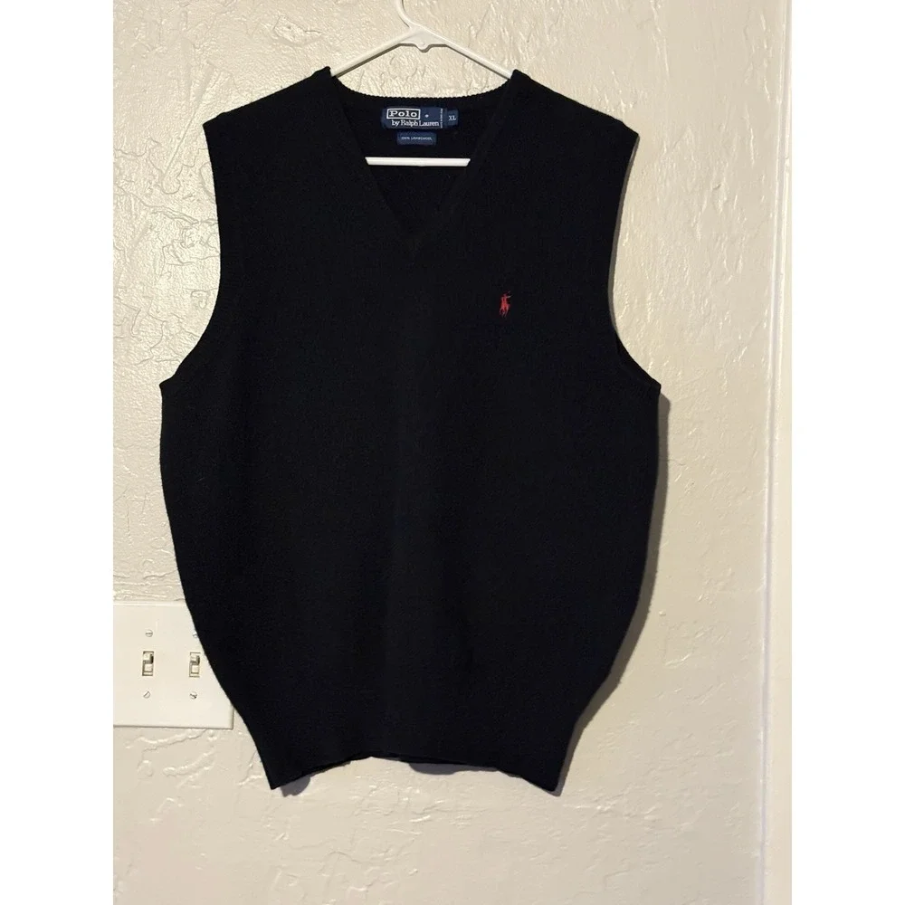 Polo Ralph Lauren Sweater Vest Mens XLarge Black 100% Lambs Wool