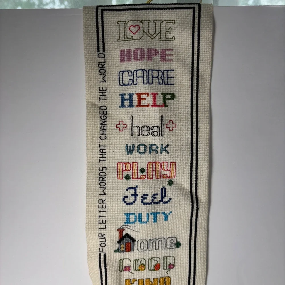 Handmade Cross Stitch Wall Hanging Four Letter Inspirational Words Marilyn Clark