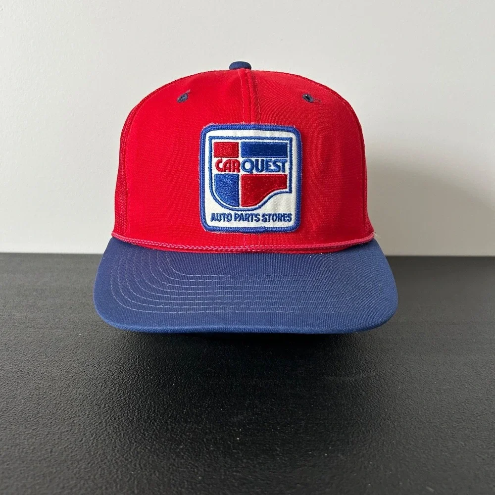 Vintage 80s Car Quest Trucker Hat Cap Snap‎ Back Adjustable Red Blue NFL Adult