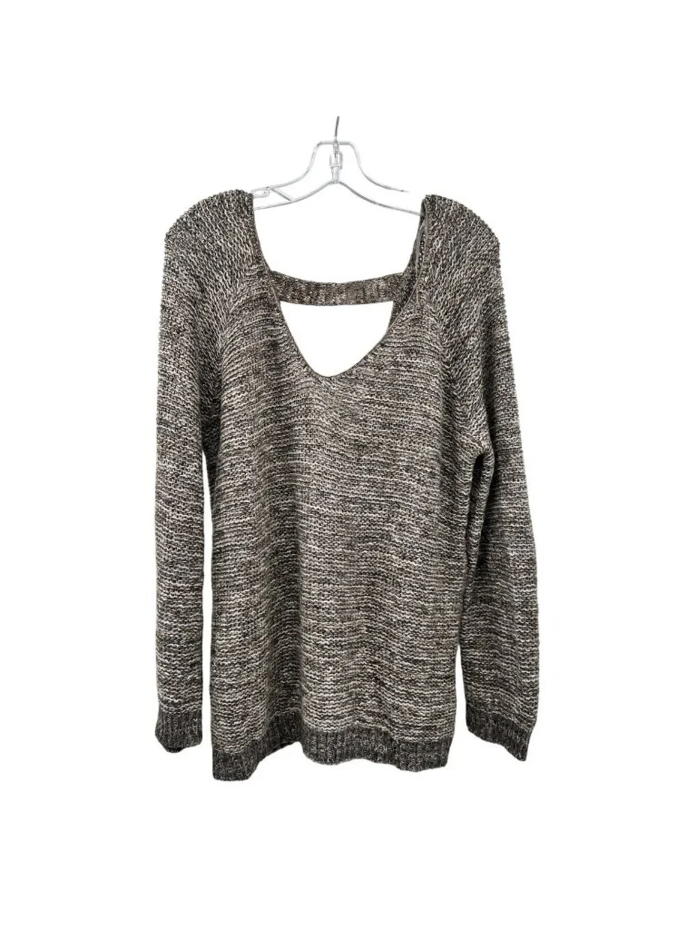 Susina Womens Knit Pullover Sweater Cut Out Brown/Multi Size Medium