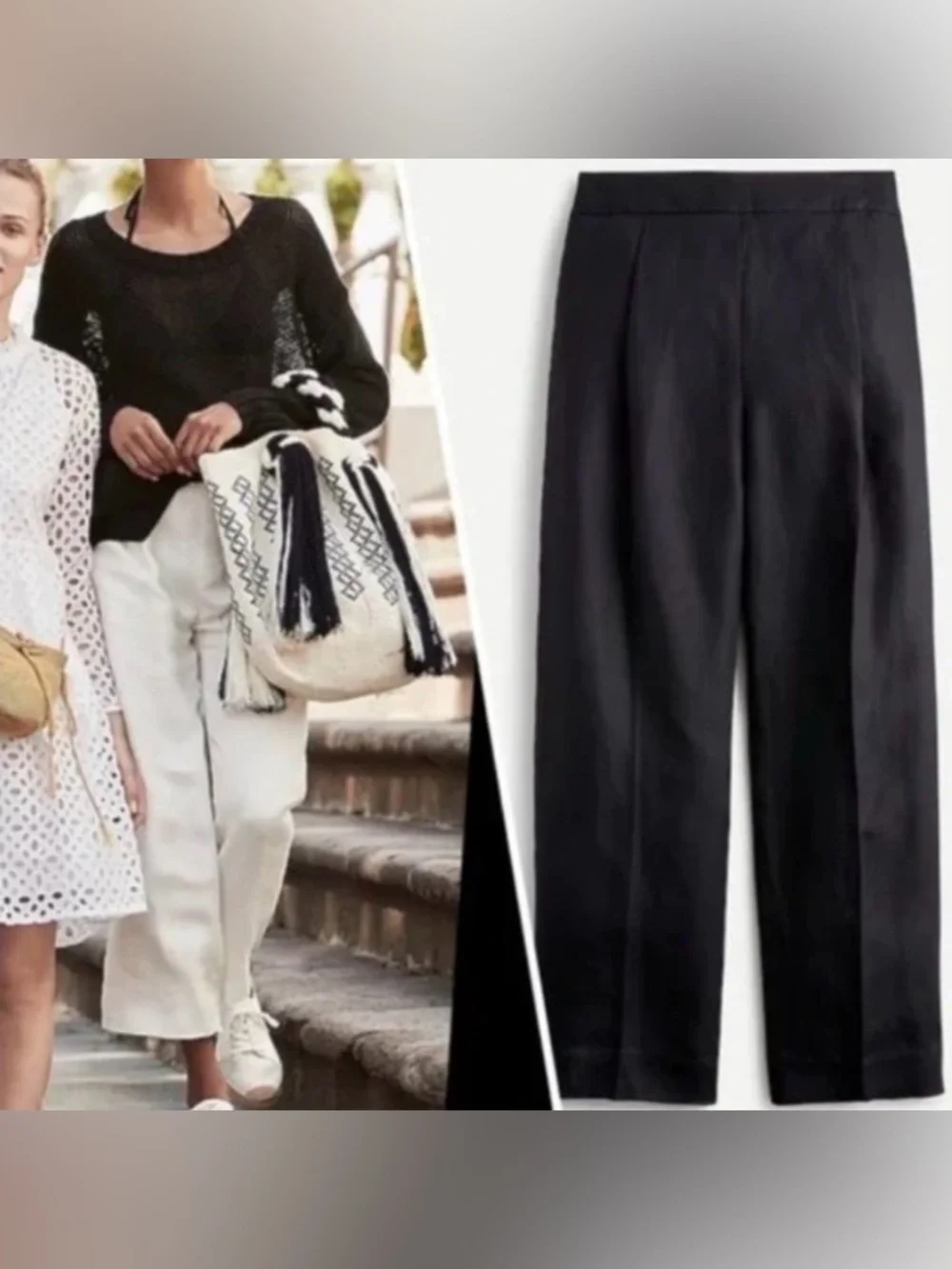 J.Crew High-rise Wide Leg Pleated Linen Side Zip Blend Pant Black Size 4